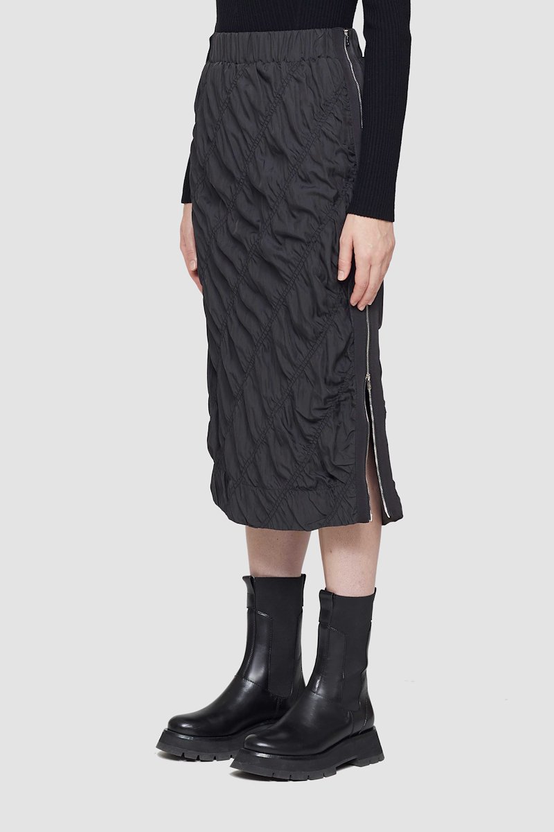Parachute Skirt-black #1 Parachute Skirt, Black silk-blend ruched mid-length skirt from 3.1 PHILLIP LIM featuring ruched detailing, high waist, elasticated waistband, side zip fastening, fitted silhouette and mid-length.- 3