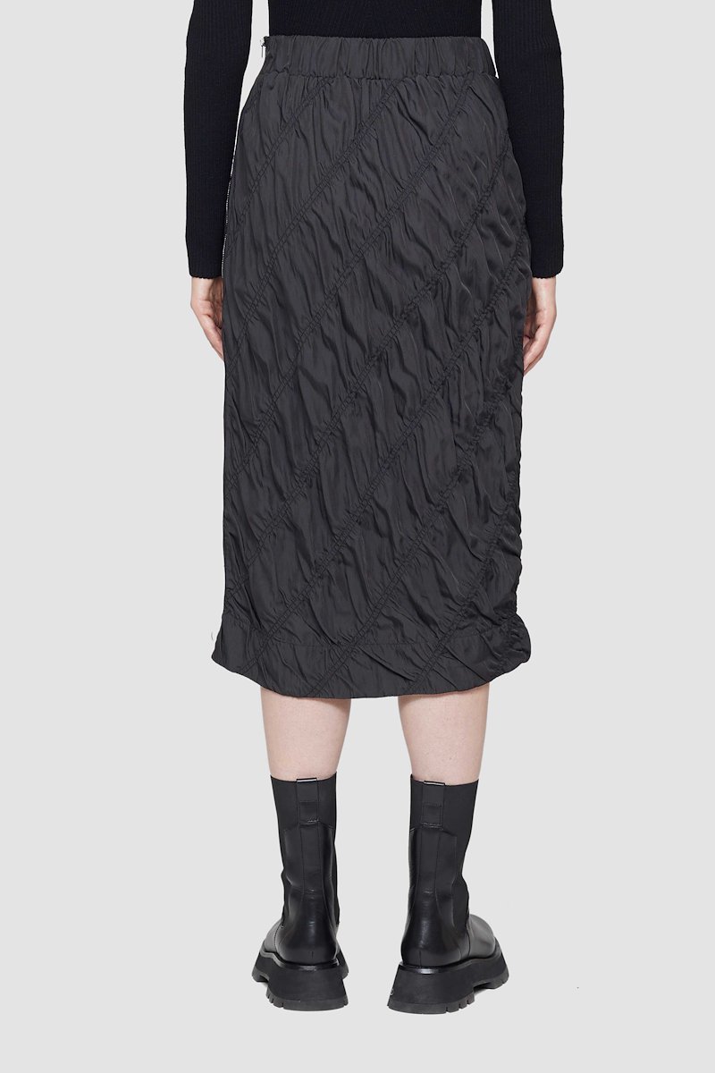Parachute Skirt, Black silk-blend ruched mid-length skirt from 3.1 PHILLIP LIM featuring ruched detailing, high waist, elasticated waistband, side zip fastening, fitted silhouette and mid-length.- 4