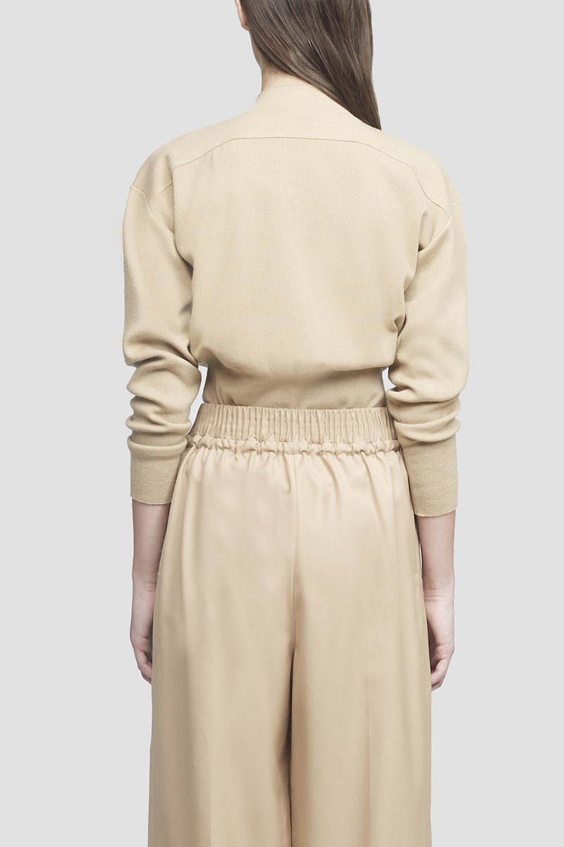 Mock Neck Military Ribbed Sweater-neutrals #0 Mock Neck Military Ribbed Sweater, Camel-brown wool-blend wool-blend jumper from 3.1 PHILLIP LIM featuring knitted construction, mock neck, drop shoulder, long sleeves, fitted waistline and straight hem.- 2