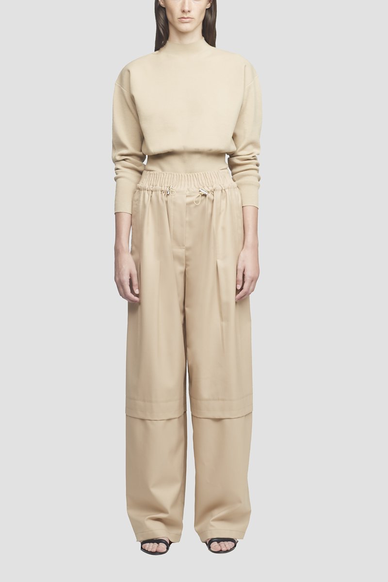 Mock Neck Military Ribbed Sweater-neutrals #0 Mock Neck Military Ribbed Sweater, Camel-brown wool-blend wool-blend jumper from 3.1 PHILLIP LIM featuring knitted construction, mock neck, drop shoulder, long sleeves, fitted waistline and straight hem.- 4