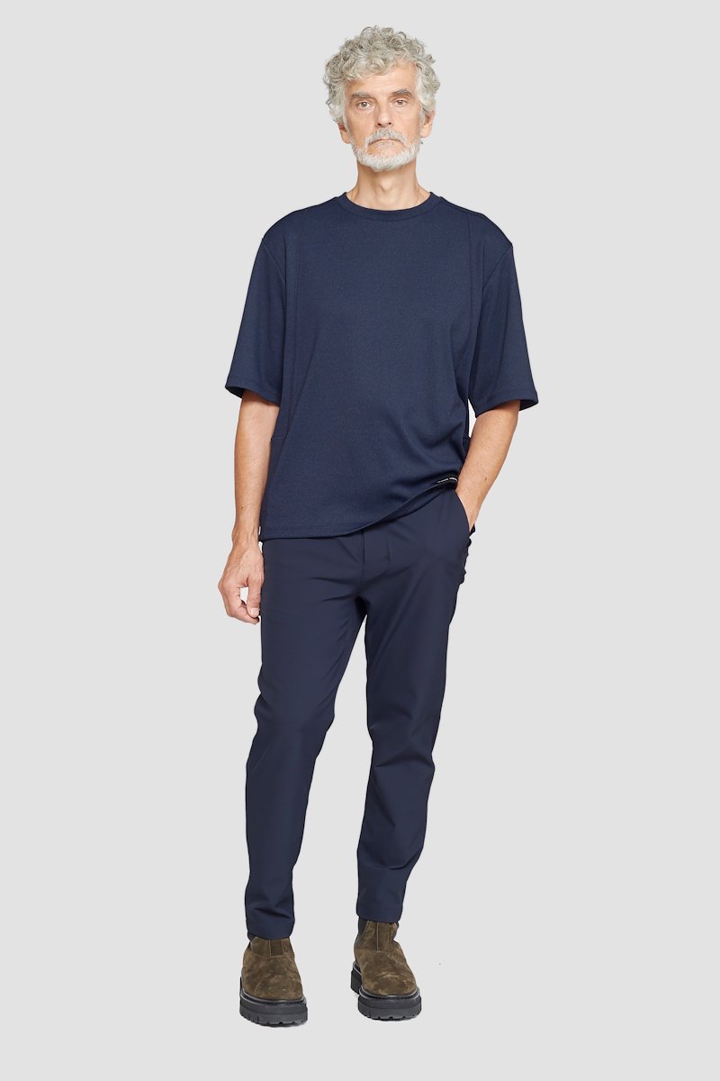 The Boxy Tee-blue #0 The Boxy Tee, Navy blue cotton blend Essential T-shirt from 3.1 PHILLIP LIM featuring patchwork design, logo patch to the front, round neck, short sleeves and straight hem.- 0