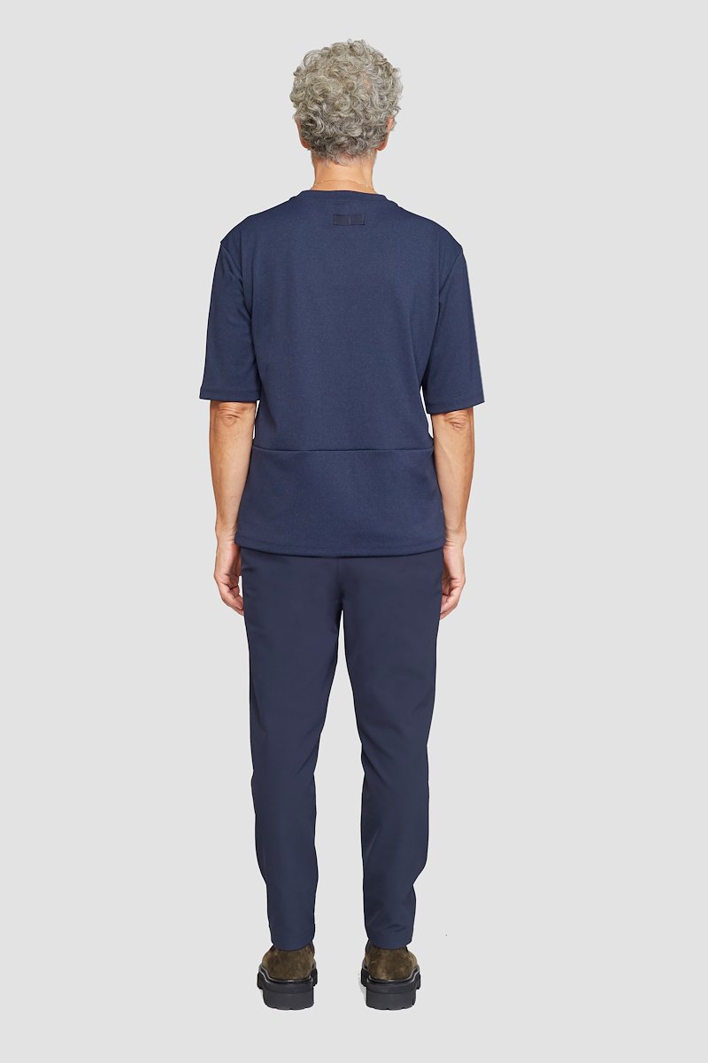 The Boxy Tee-blue #0 The Boxy Tee, Navy blue cotton blend Essential T-shirt from 3.1 PHILLIP LIM featuring patchwork design, logo patch to the front, round neck, short sleeves and straight hem.- 2