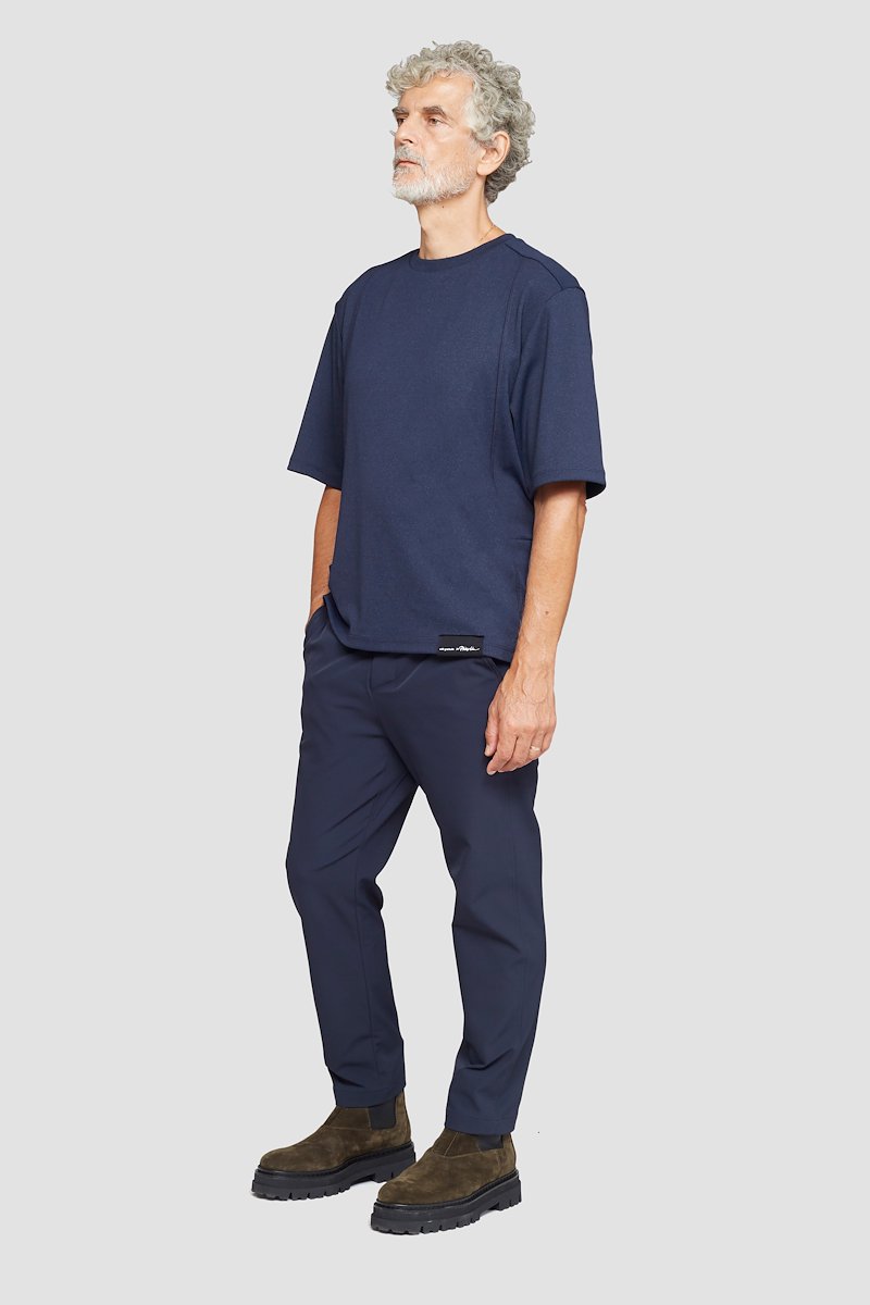 The Boxy Tee-blue #1 The Boxy Tee, Navy blue cotton blend Essential T-shirt from 3.1 PHILLIP LIM featuring patchwork design, logo patch to the front, round neck, short sleeves and straight hem.- 1