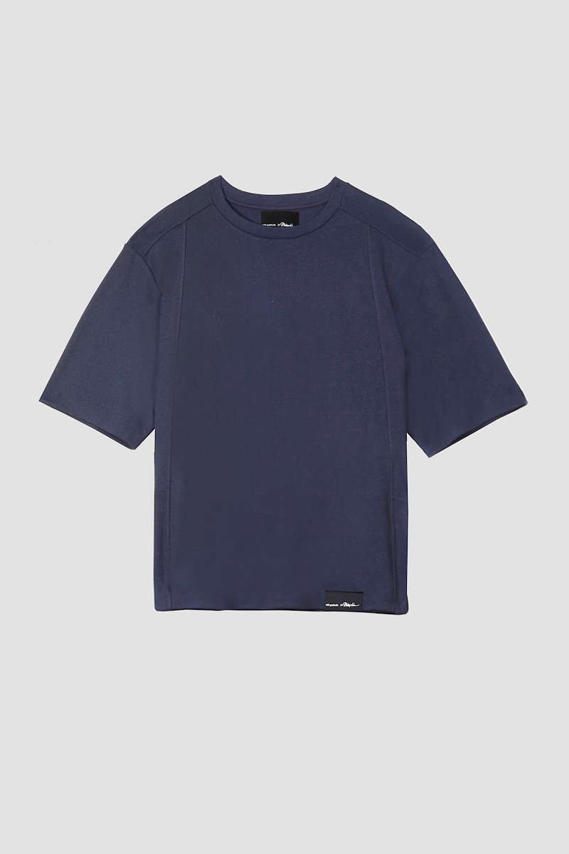 The Boxy Tee-blue #0 The Boxy Tee, Navy blue cotton blend Essential T-shirt from 3.1 PHILLIP LIM featuring patchwork design, logo patch to the front, round neck, short sleeves and straight hem.- 4