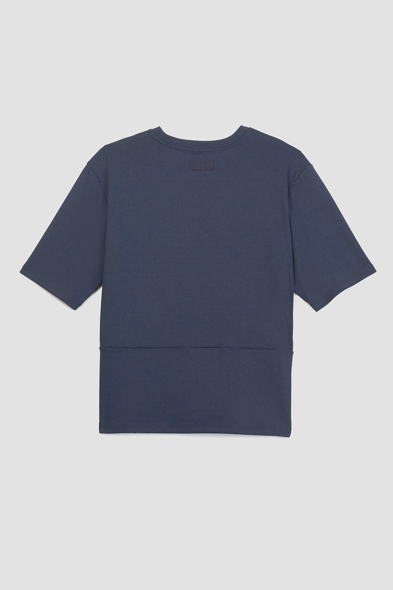 The Boxy Tee-blue #1 The Boxy Tee, Navy blue cotton blend Essential T-shirt from 3.1 PHILLIP LIM featuring patchwork design, logo patch to the front, round neck, short sleeves and straight hem.- 5