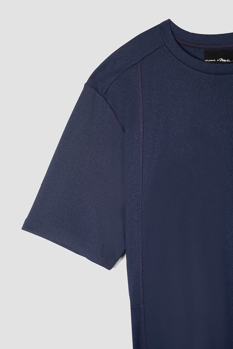 The Boxy Tee-blue #0 The Boxy Tee, Navy blue cotton blend Essential T-shirt from 3.1 PHILLIP LIM featuring patchwork design, logo patch to the front, round neck, short sleeves and straight hem.- 6