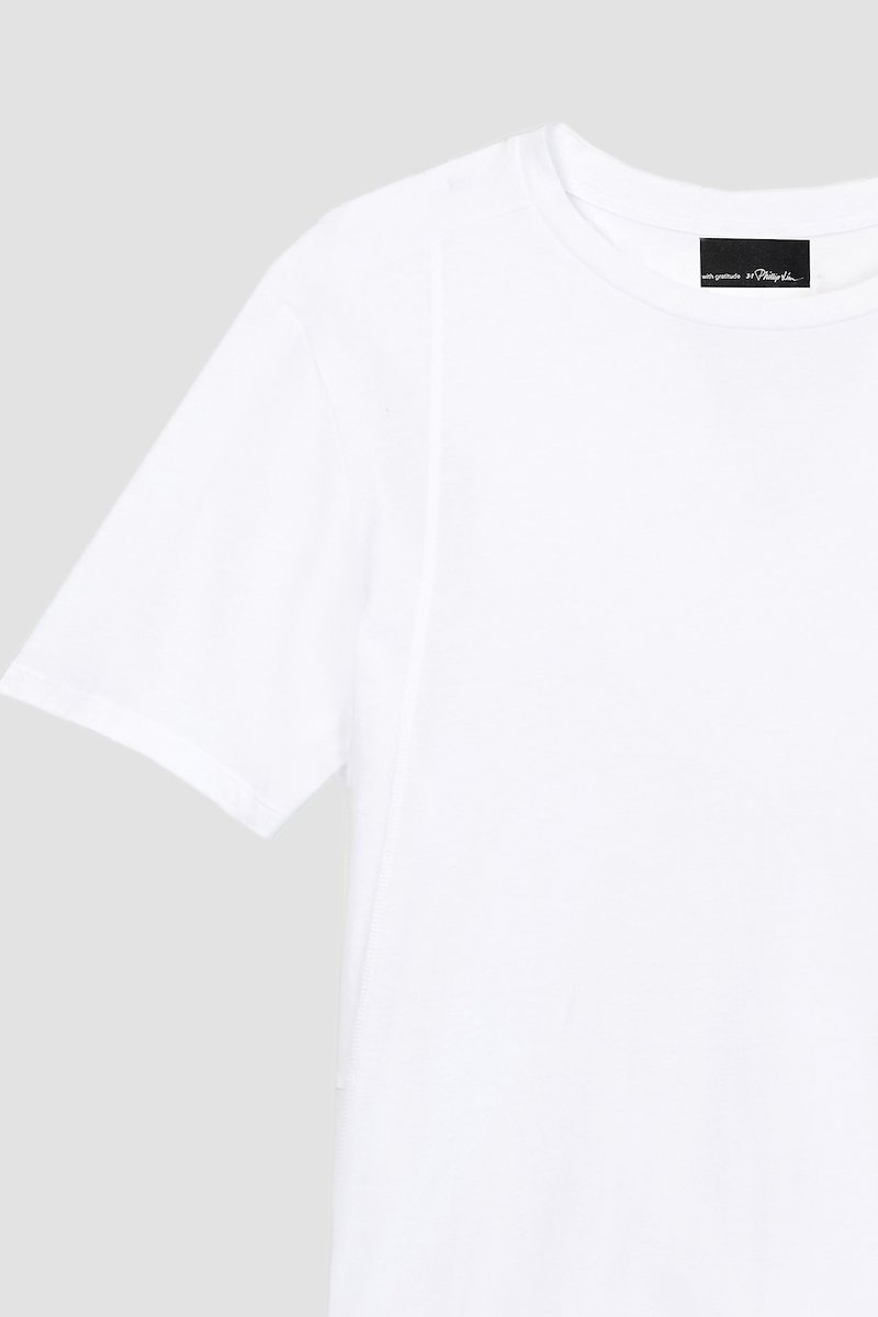 The Boxy Tee-white #0 The Boxy Tee, Optic white cotton blend Essential T-shirt from 3.1 PHILLIP LIM featuring patchwork design, logo patch to the front, round neck, short sleeves and straight hem.- 6