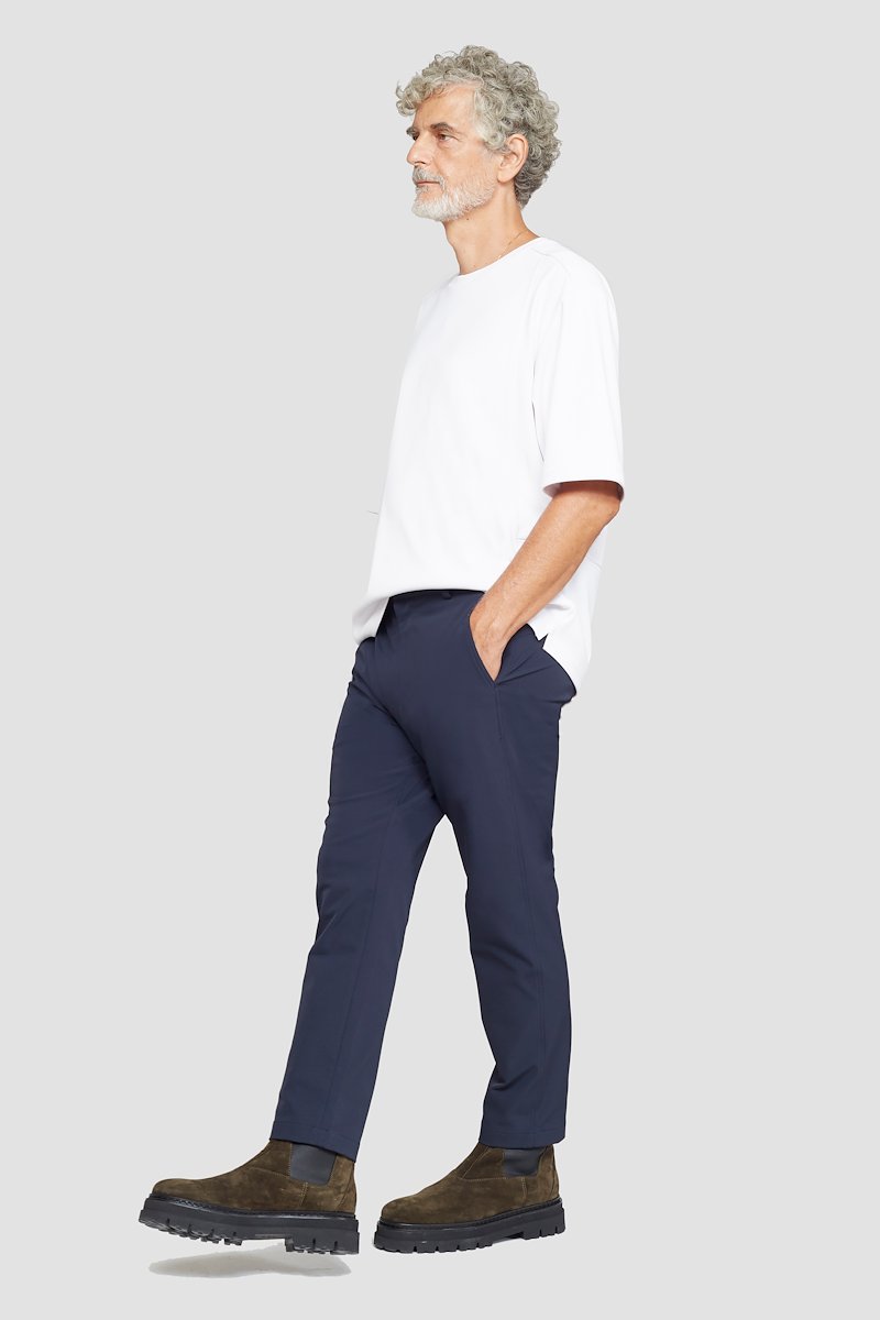 The Saddle Trouser-blue #1 The Saddle Trouser, Navy blue mid-rise tapered trousers from 3.1 PHILLIP LIM featuring mid-rise, belt loops, concealed front fastening, two side slit pockets and two rear button-fastening jetted pockets.- 1