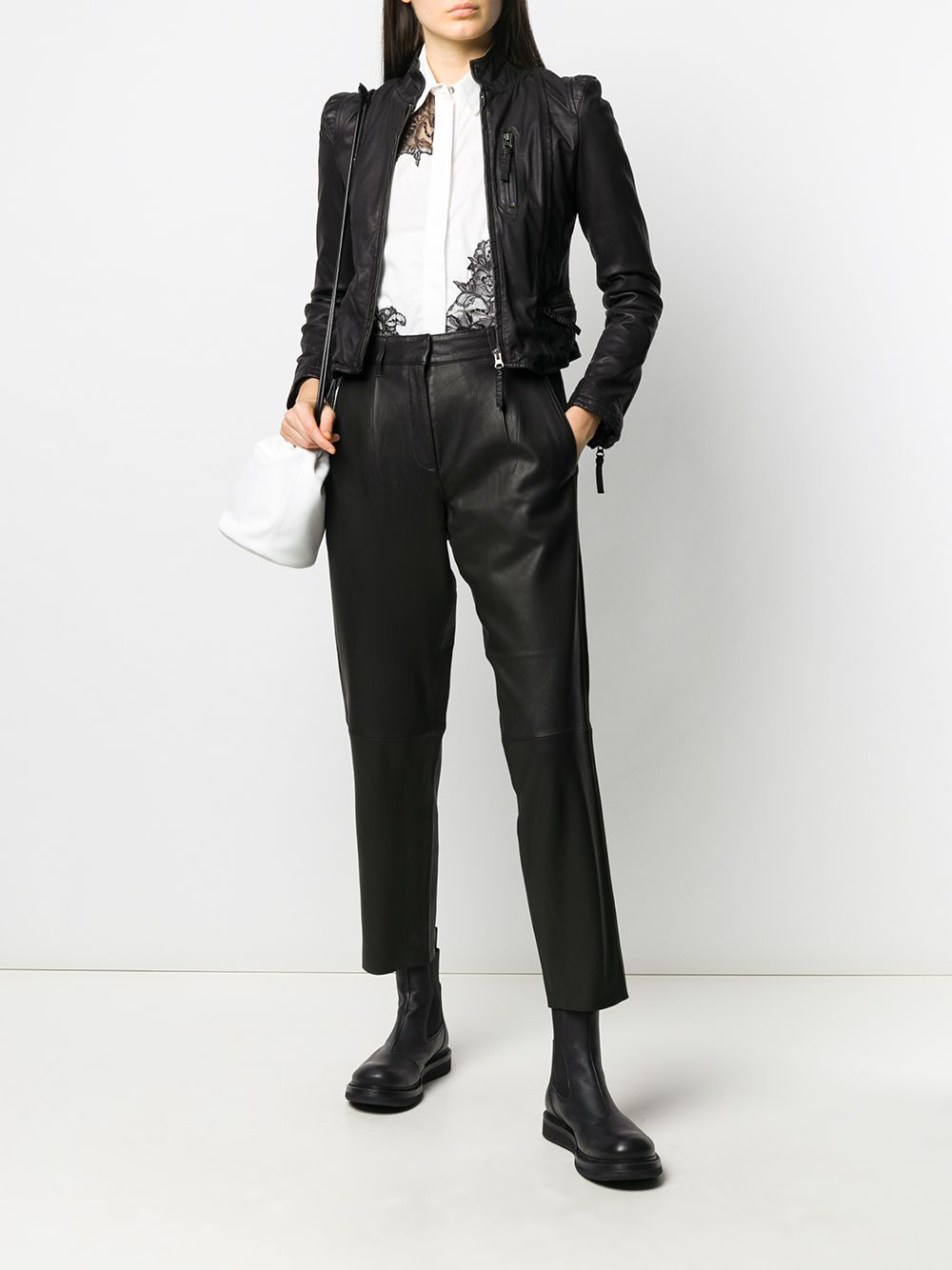 straight leg leather trousers