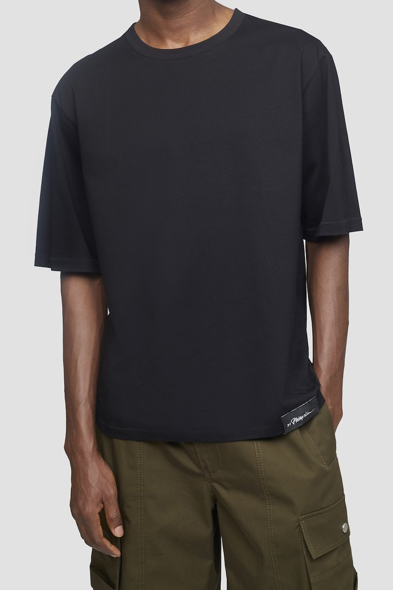 Oversized Boxy T-Shirt-black #1 Oversized Boxy T-Shirt, Black cotton-blend logo patch boxy T-shirt from 3.1 PHILLIP LIM featuring logo patch to the side, crew neck, short sleeves, drop shoulder and straight hem.- 3
