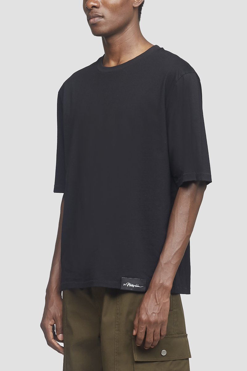 Oversized Boxy T-Shirt-black #1 Oversized Boxy T-Shirt, Black cotton-blend logo patch boxy T-shirt from 3.1 PHILLIP LIM featuring logo patch to the side, crew neck, short sleeves, drop shoulder and straight hem.- 1