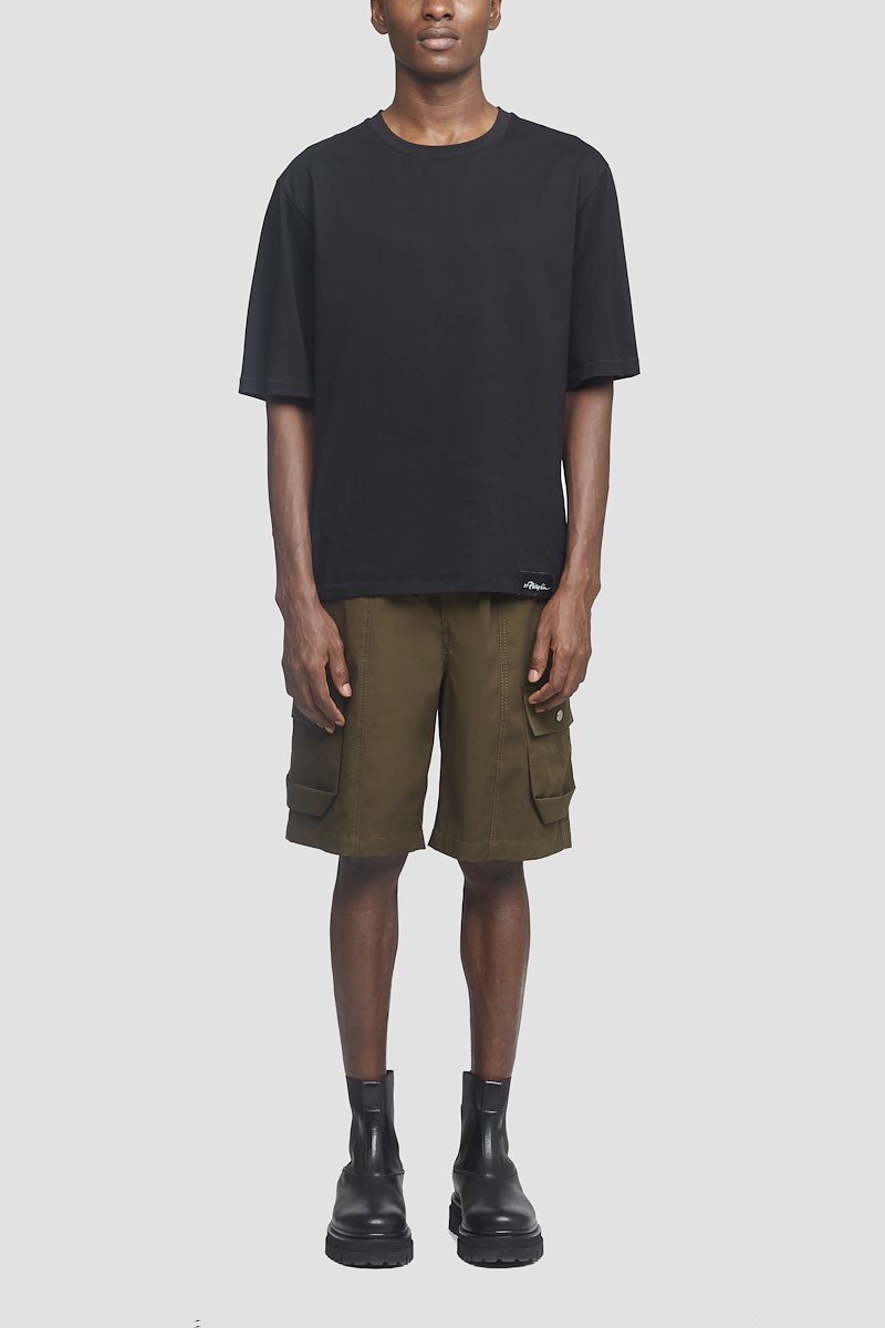 Oversized Boxy T-Shirt-black #0 Oversized Boxy T-Shirt, Black cotton-blend logo patch boxy T-shirt from 3.1 PHILLIP LIM featuring logo patch to the side, crew neck, short sleeves, drop shoulder and straight hem.- 4
