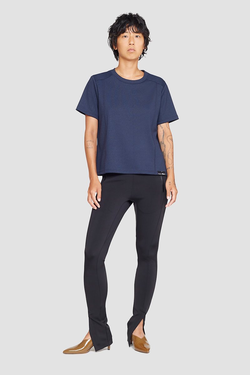 The Boxy Tee-blue #0 The Boxy Tee, Black cotton-blend Essential SS jersey T-shirt from 3.1 PHILLIP LIM featuring seam detailing, logo patch to the rear, crew neck and short sleeves.- 0