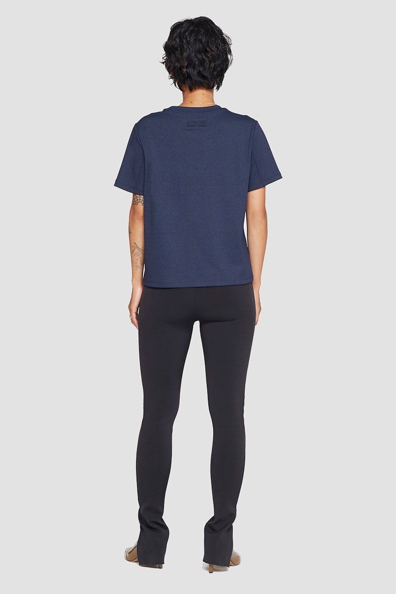 The Boxy Tee-blue #0 The Boxy Tee, Black cotton-blend Essential SS jersey T-shirt from 3.1 PHILLIP LIM featuring seam detailing, logo patch to the rear, crew neck and short sleeves.- 2