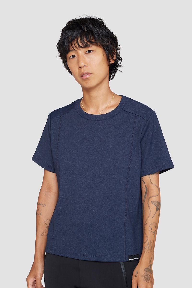 The Boxy Tee-blue #1 The Boxy Tee, Black cotton-blend Essential SS jersey T-shirt from 3.1 PHILLIP LIM featuring seam detailing, logo patch to the rear, crew neck and short sleeves.- 3