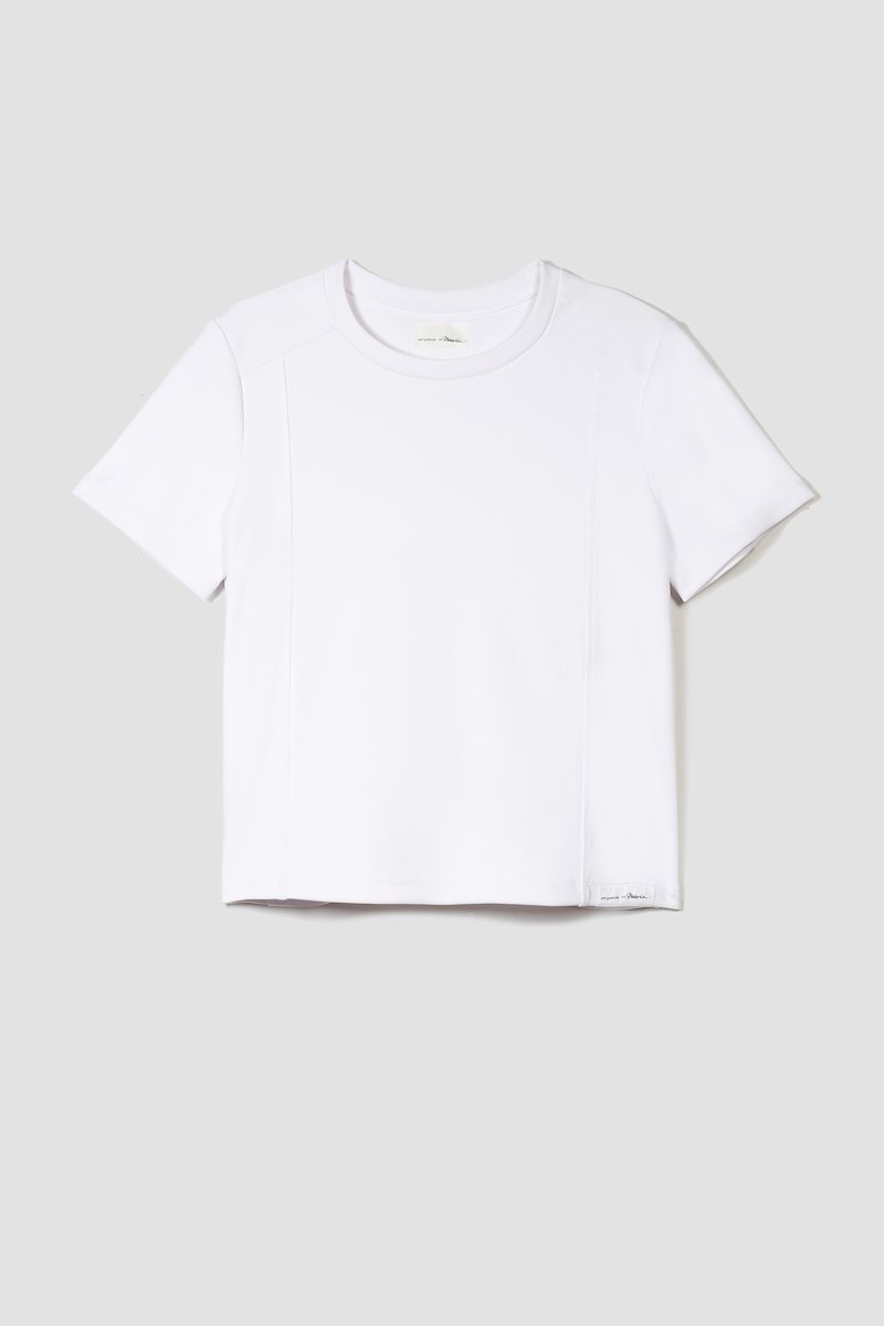 The Boxy Tee-white #0 The Boxy Tee, White cotton-blend Essential jersey T-shirt from 3.1 PHILLIP LIM featuring seam detailing, logo patch to the rear, crew neck, short sleeves and FUZE BIOTECH technology.- 4