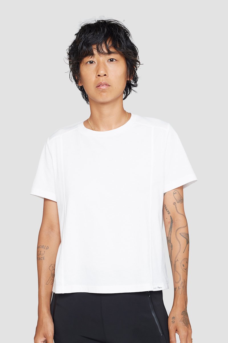 The Boxy Tee-white #1 The Boxy Tee, White cotton-blend Essential jersey T-shirt from 3.1 PHILLIP LIM featuring seam detailing, logo patch to the rear, crew neck, short sleeves and FUZE BIOTECH technology.- 3