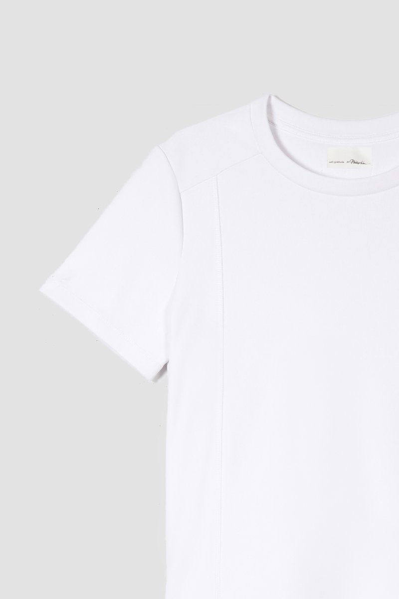 The Boxy Tee-white #0 The Boxy Tee, White cotton-blend Essential jersey T-shirt from 3.1 PHILLIP LIM featuring seam detailing, logo patch to the rear, crew neck, short sleeves and FUZE BIOTECH technology.- 6