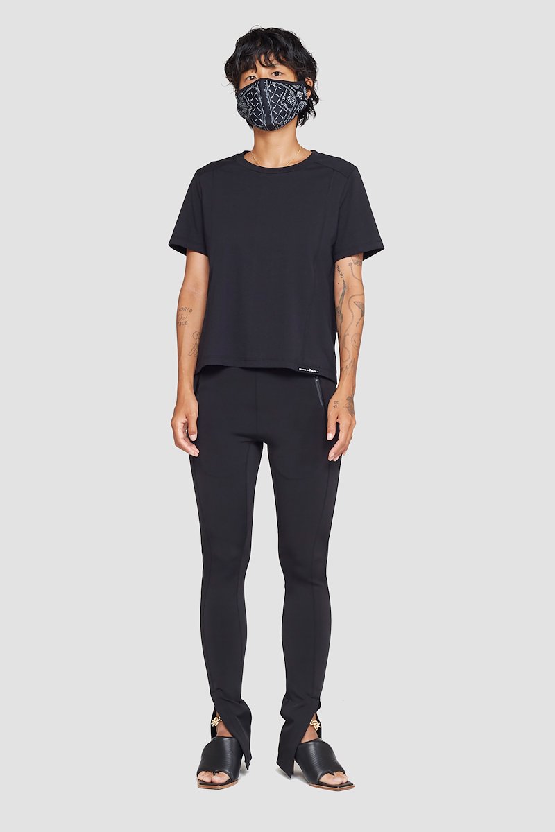 The Essential Tee-black #0 The Essential Tee, Black cotton logo-patch Essential T-shirt from 3.1 PHILLIP LIM featuring crew neck, short sleeves, panelled design and logo patch to the front.- 0