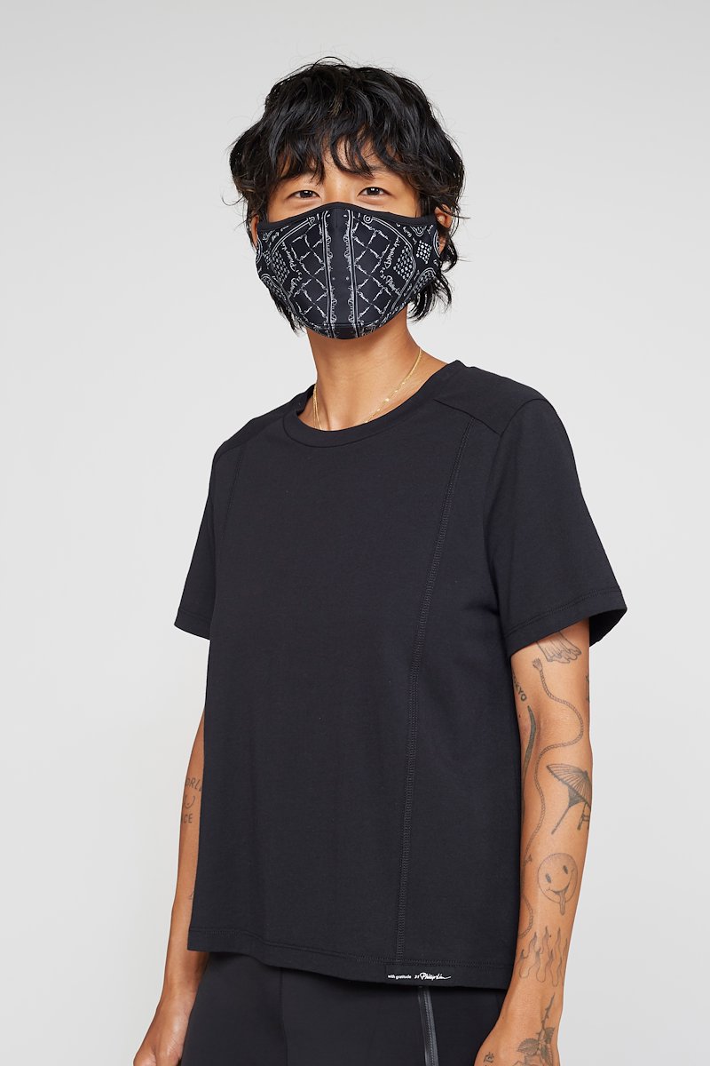 The Essential Tee-black #1 The Essential Tee, Black cotton logo-patch Essential T-shirt from 3.1 PHILLIP LIM featuring crew neck, short sleeves, panelled design and logo patch to the front.- 3