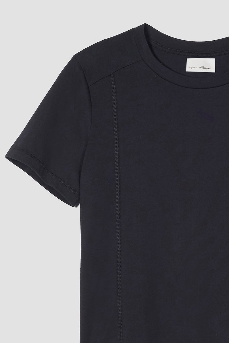 The Essential Tee-black #0 The Essential Tee, Black cotton logo-patch Essential T-shirt from 3.1 PHILLIP LIM featuring crew neck, short sleeves, panelled design and logo patch to the front.- 6