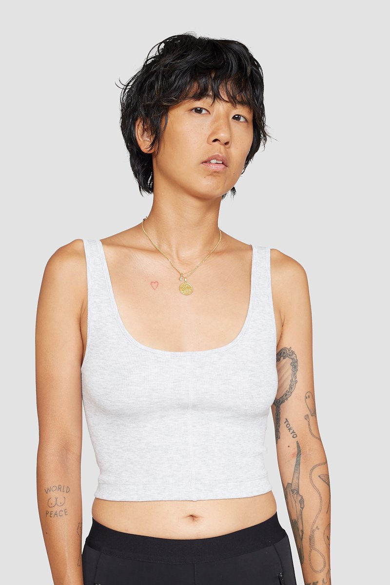 The Everyday Crop Tank-white #1 The Everyday Crop Tank, Light heather grey Everyday cropped tank top from 3.1 PHILLIP LIM featuring ribbed knit, seam detailing, scoop neck, sleeveless and cropped.- 3