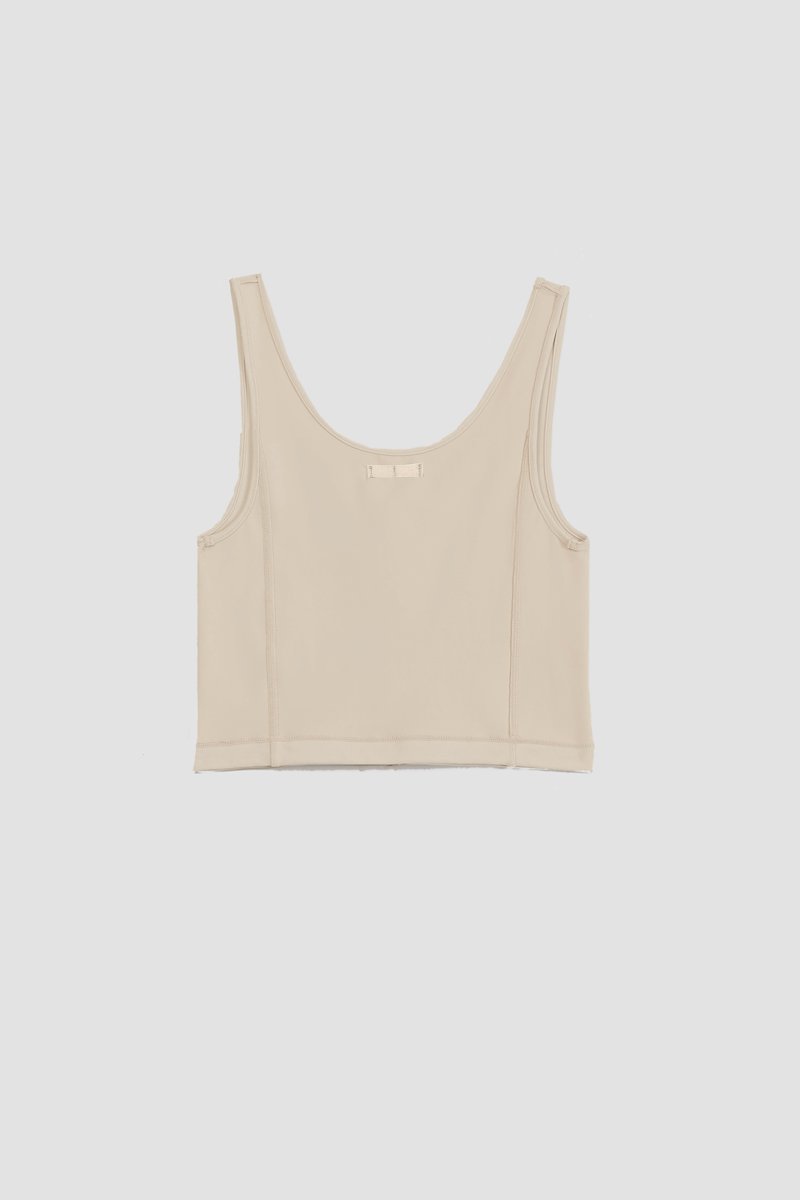 The Everyday Crop Tank-neutrals #1 The Everyday Crop Tank, Nude beige Everyday cropped tank top from 3.1 PHILLIP LIM featuring seam detailing, logo patch to the rear, scoop neck, sleeveless and cropped.- 5