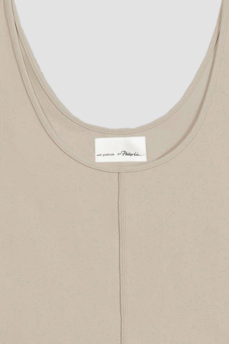 The Everyday Crop Tank-neutrals #0 The Everyday Crop Tank, Nude beige Everyday cropped tank top from 3.1 PHILLIP LIM featuring seam detailing, logo patch to the rear, scoop neck, sleeveless and cropped.- 6