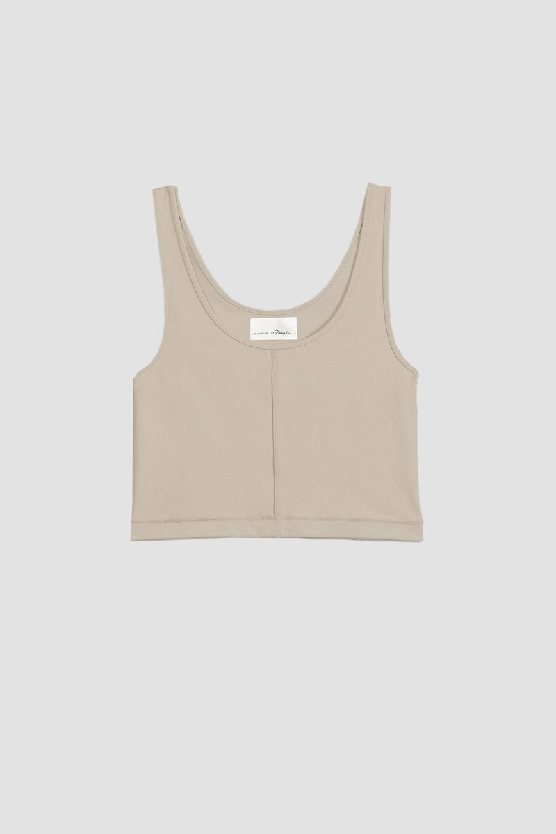 The Everyday Crop Tank-neutrals #0 The Everyday Crop Tank, Nude beige Everyday cropped tank top from 3.1 PHILLIP LIM featuring seam detailing, logo patch to the rear, scoop neck, sleeveless and cropped.- 4