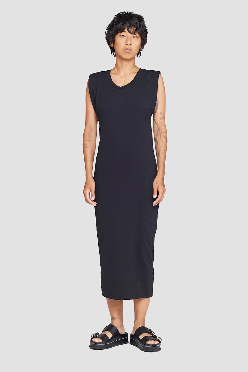 The Everyday Scoop Tank Dress-neutrals #0 The Everyday Scoop Tank Dress, Black Everyday scoop-neck tank dress from 3.1 PHILLIP LIM featuring seam detailing, logo patch to the rear, scoop neck, sleeveless and mid-length.- 0