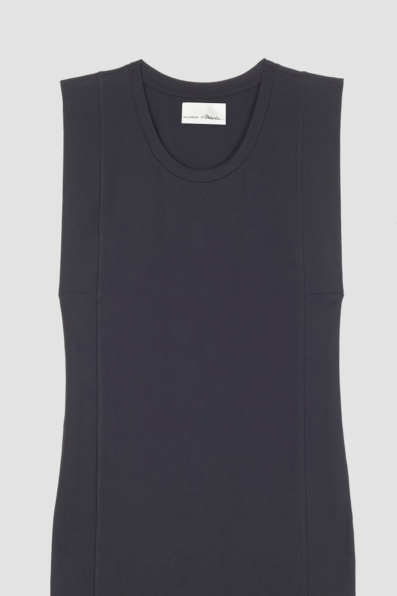 The Everyday Scoop Tank Dress-neutrals #0 The Everyday Scoop Tank Dress, Black Everyday scoop-neck tank dress from 3.1 PHILLIP LIM featuring seam detailing, logo patch to the rear, scoop neck, sleeveless and mid-length.- 6