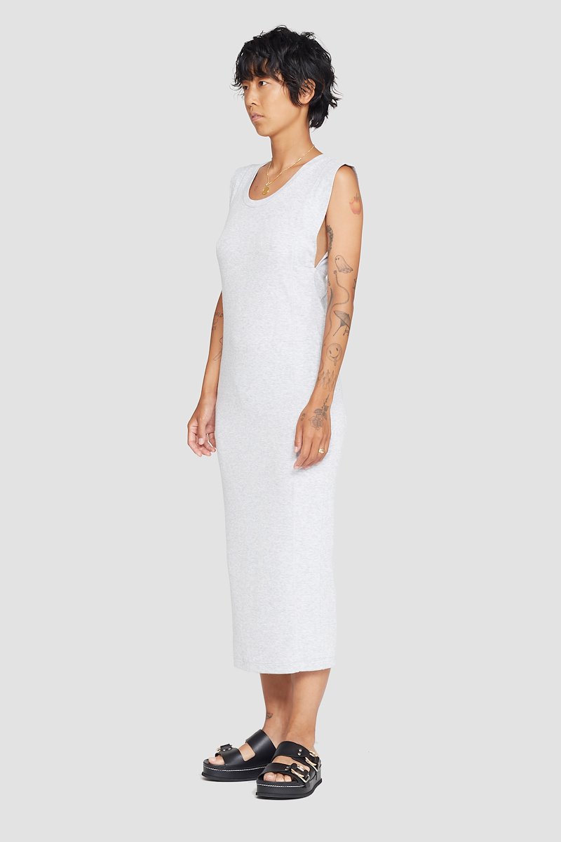The Everyday Scoop Tank Dress-white #1 The Everyday Scoop Tank Dress, Light heather grey Everyday tank dress from 3.1 PHILLIP LIM featuring ribbed knit, scoop neck, sleeveless and mid-length.- 1