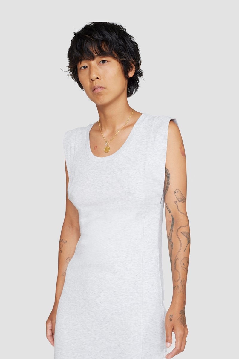 The Everyday Scoop Tank Dress-white #1 The Everyday Scoop Tank Dress, Light heather grey Everyday tank dress from 3.1 PHILLIP LIM featuring ribbed knit, scoop neck, sleeveless and mid-length.- 3
