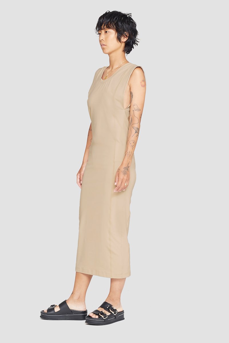 The Everyday Scoop Tank Dress-neutrals #1 The Everyday Scoop Tank Dress, Nude beige Everyday scoop-neck tank dress from 3.1 PHILLIP LIM featuring seam detailing, logo patch to the rear, scoop neck, sleeveless and mid-length.- 1