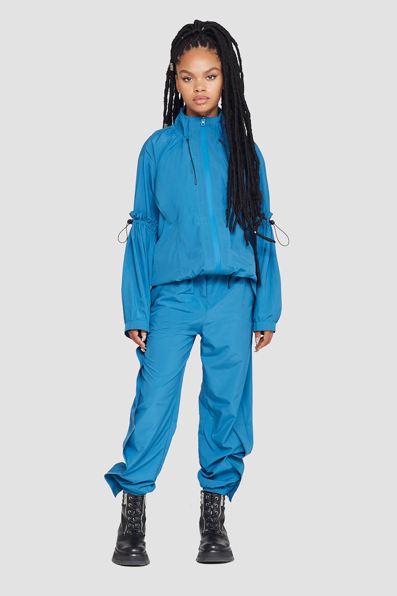 The Win-Breaker-blue #0 The Win-Breaker, Blue drawstring-detail jacket from 3.1 PHILLIP LIM featuring drawstring fastening, front zip fastening, long sleeves, buttoned cuffs and two slit pockets at the chest.- 0