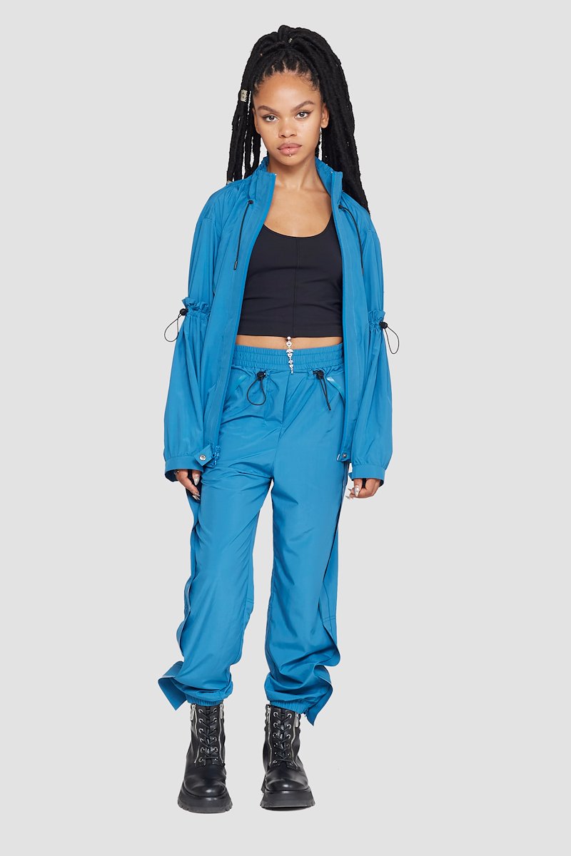 The Win-Breaker-blue #1 The Win-Breaker, Blue drawstring-detail jacket from 3.1 PHILLIP LIM featuring drawstring fastening, front zip fastening, long sleeves, buttoned cuffs and two slit pockets at the chest.- 3