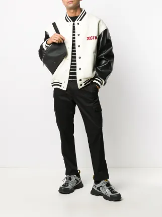 embroidered logo striped edge bomber jacket展示图