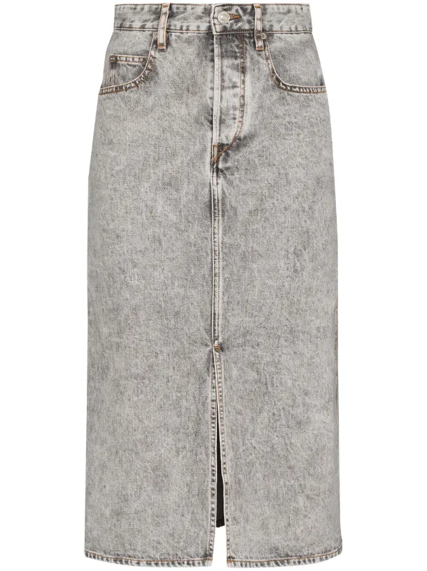 mid length black denim skirt