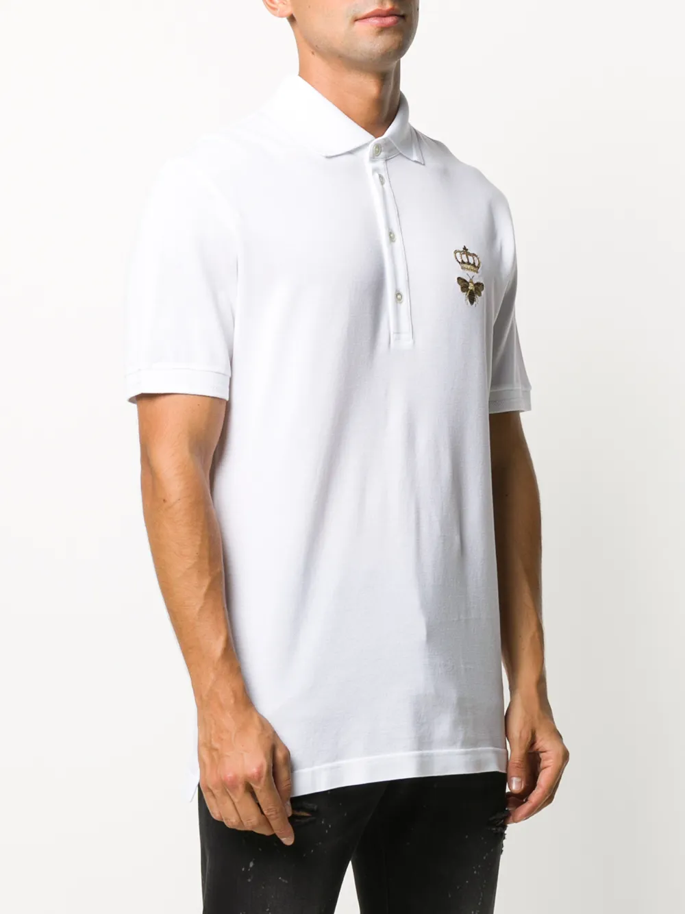 Shop Dolce & Gabbana Embroidered Piqué Polo Shirt In White