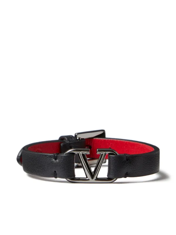 【関税＆送料込み】Valentino Garavani Vlogo Leather Bracele Valentino Garavani VLogo Signature Leather Bracelet | Black