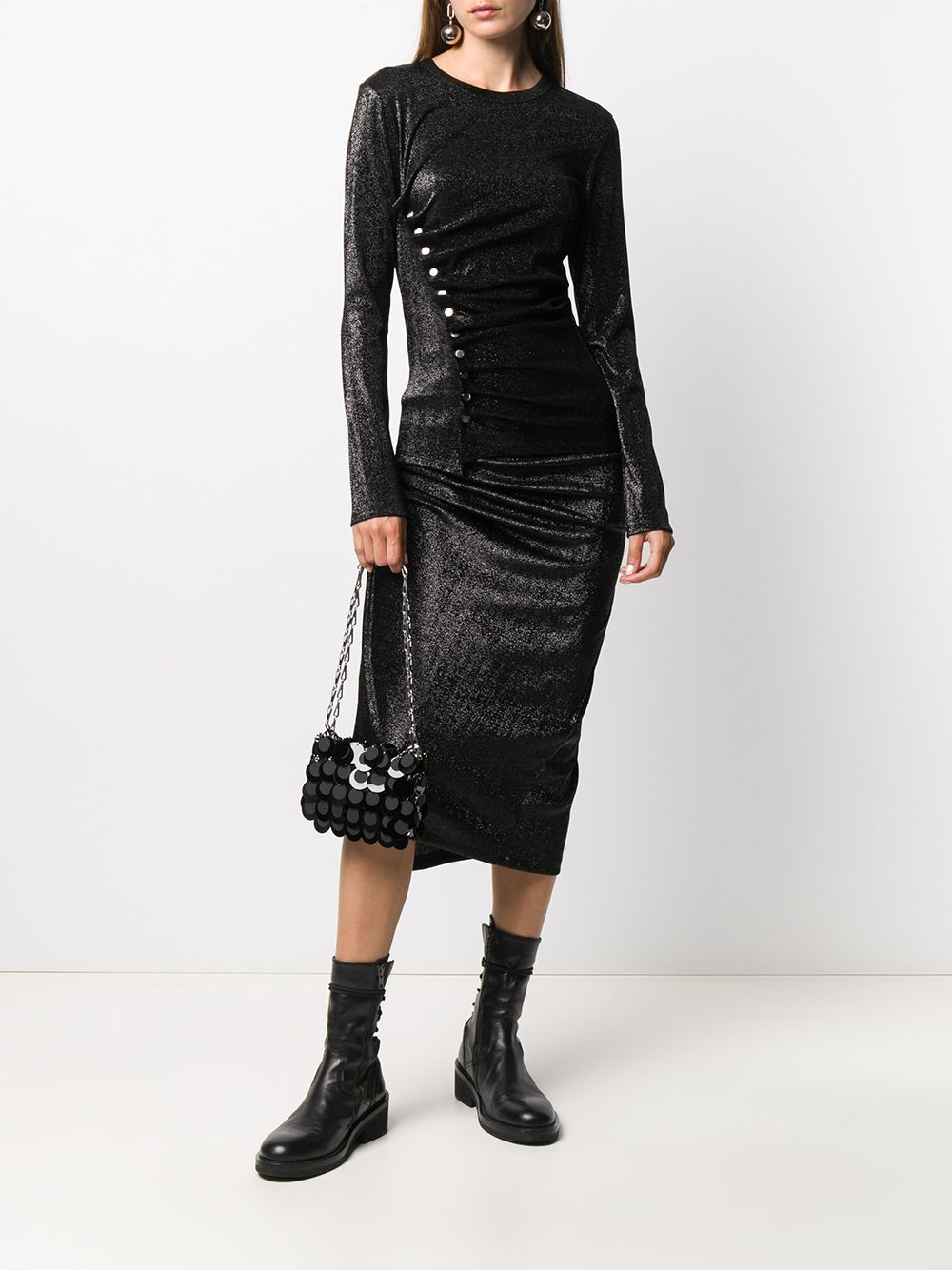 Shop Paco Rabanne metallic threaded asymmetric skirt with Express ...