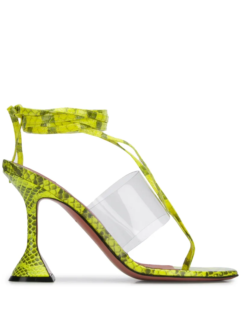 Click to view more detailed imagery on our partner's website Amina Muaddi 100mm Zula Snake Print Thong Sandals In Yellow
