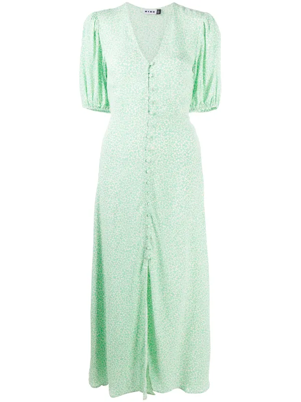 v neck button down dress