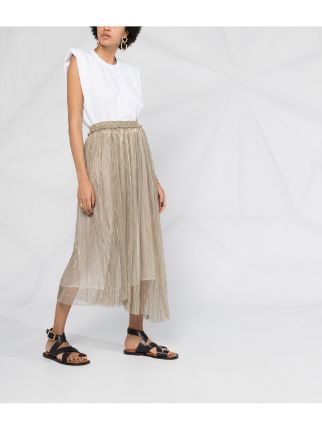 asymmetrical metallic pleated skirt展示图