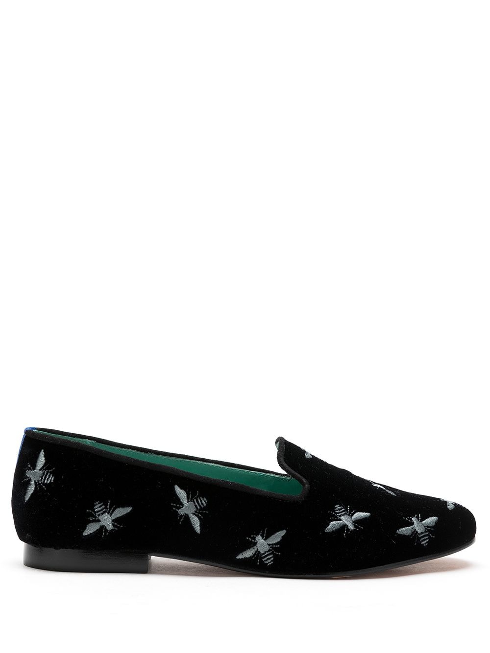 

Blue Bird Shoes embroidered bee motif velvet loafers - Black