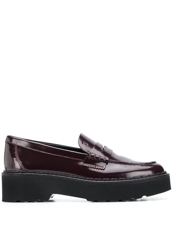 stacked heel loafers