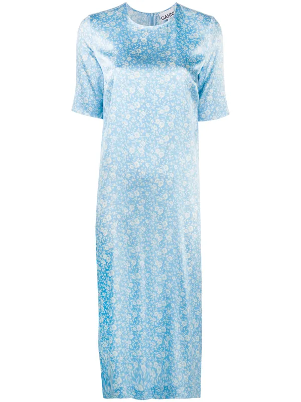 ganni blue floral dress