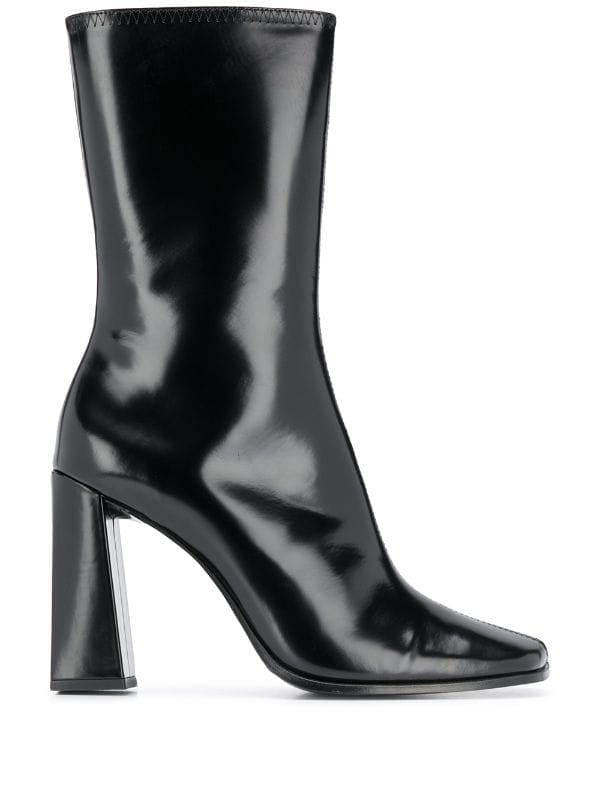 black mid calf high heel boots
