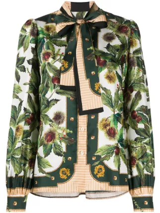 Dolce & Gabbana Pussy Bow chestnut-print Shirt - Farfetch