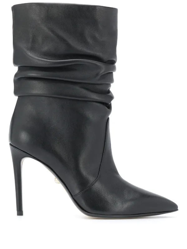 black ruched ankle boots